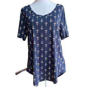 LULAROE M CLASSIC TEE ANCHORS NAUTICAL BLUE WHITE  MARINE